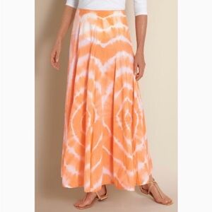 Soft Surroundings Boho Lined Maxi Tie Dye Cotton Skirt Light Orange Size S